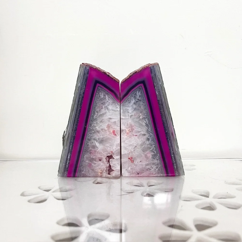 DECORATIVE VOLCANIC ROCK PINK AGATE BOOKENDS